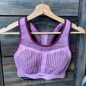Nike Burgundy and Pink Ribbed Supportive Racerback Sports Bra